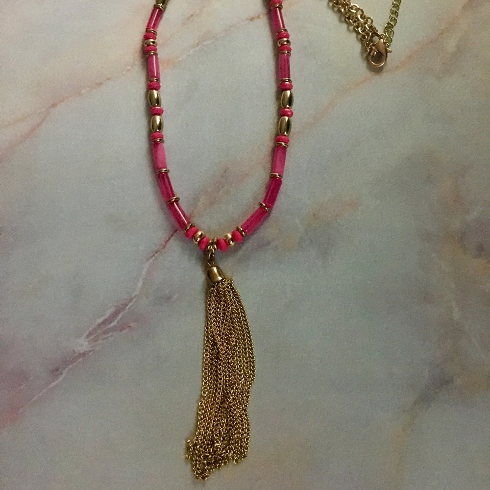 Long Pink And Gold Accent Necklace
